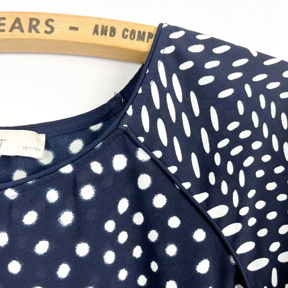 LOFT Ann Taylor Womens XS Petite Navy & White Dot  Pattern Tribal T-Shirt Blouse - Picture 5 of 6